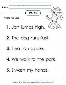 New Circle the Verb Worksheet #1 Worksheet