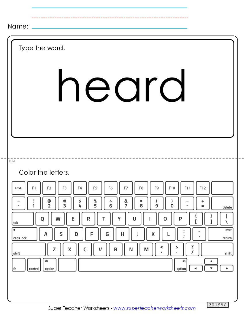 Type the Word: Heard Sight Words Individual Worksheet