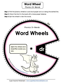 Word Wheel (Dr- Blends) Phonics Blends Worksheet