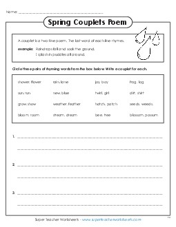 Spring Couplets Writing Worksheet