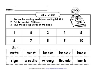 ABC Order: Cut and Glue (B-30) Spelling B Worksheet