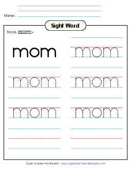 Trace the Word: Mom Sight Words Individual Worksheet