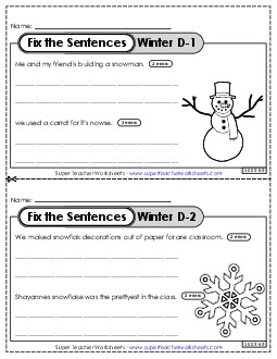 Fix the Sentences: Winter (Level D) Worksheet