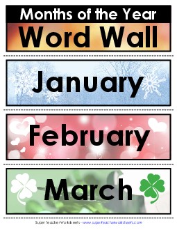 Word Wall Cards: Months of the Year Calendars Worksheet