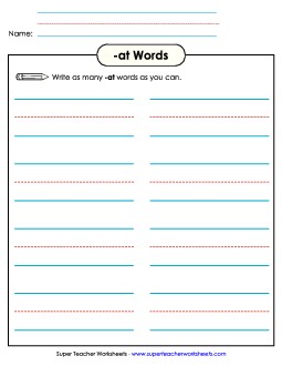 Brainstorm and Write (-at) Word Families Worksheet