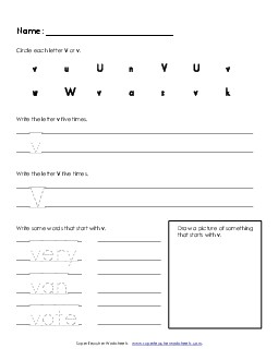 Letter V v - Practice Sheet Alphabet Worksheet