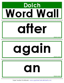 Word Wall: Level 1 Dolch Worksheet