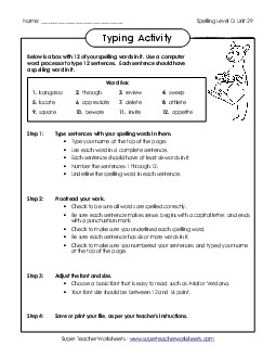 Typing Sentences (D-29) Spelling D Worksheet