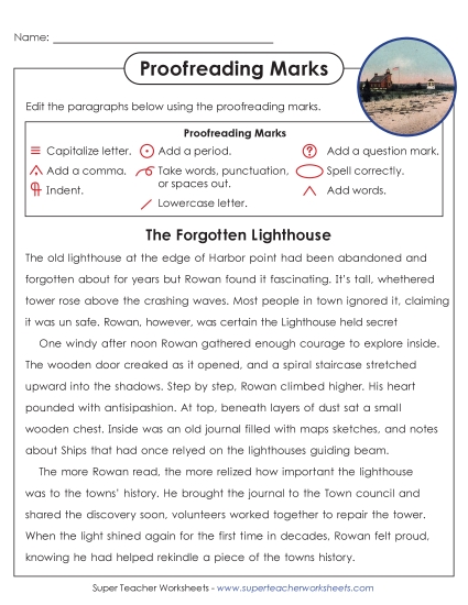 New Proofreading: The Forgotten Lighthouse Worksheet New Proofreading: The Forgotten Lighthouse Worksheet
