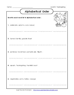 ABC Order Groups (C-Thanksgiving)  Spelling C Worksheet