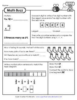 Math Buzz: Week 15 Worksheets 71 through 75 Daily Math Review Worksheet