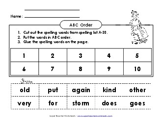 ABC Order: Cut and Glue (A-30) Spelling A Worksheet