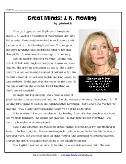 Great Minds: J.K. Rowling 6th Grade Reading Comprehension Worksheet