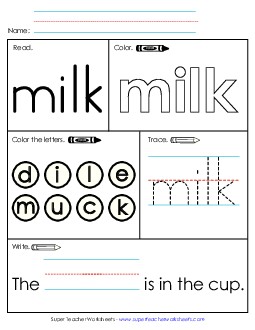 Worksheet 1: Milk Sight Words Individual Worksheet