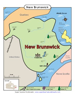 New Brunswick Map (Full Colour) Canada Worksheet