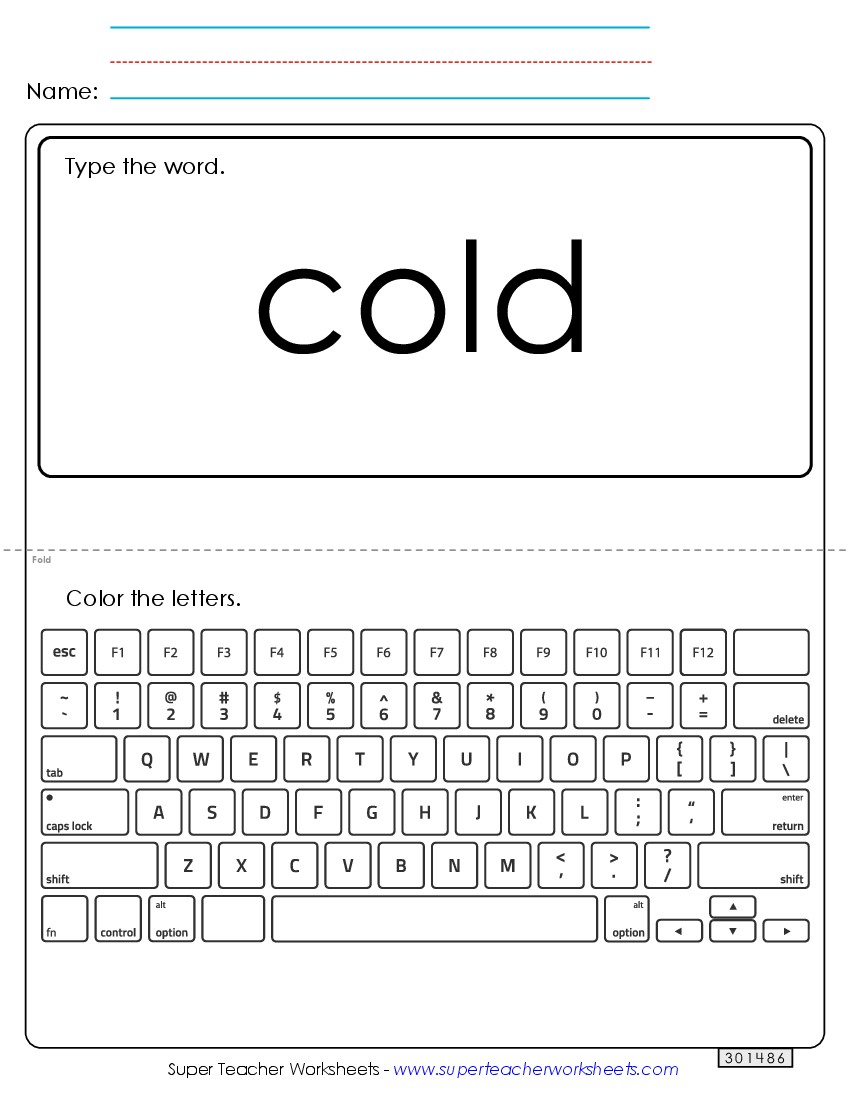 Type the Word: Cold Sight Words Individual Worksheet