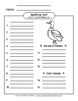 Spelling Test (B-15) Spelling B Worksheet