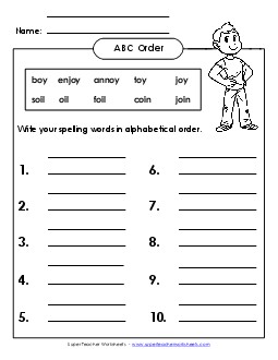 ABC Order: Write List (B-26) Spelling B Worksheet