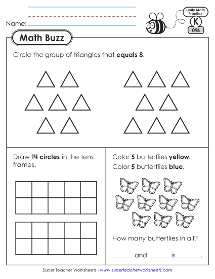 New Kindergarten Math Buzz: Week 20<br>Worksheets 96 through 100 Worksheet New Kindergarten Math Buzz: Week 20<br>Worksheets 96 through 100 Worksheet