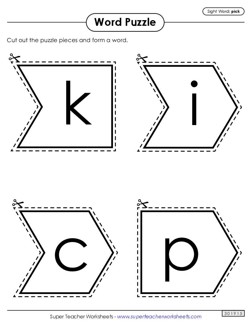 Word Puzzle: Pick Sight Words Individual Worksheet