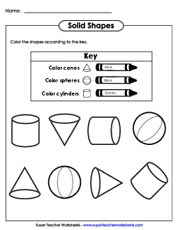 Solid Shapes Coloring 1st Grade Math Worksheet