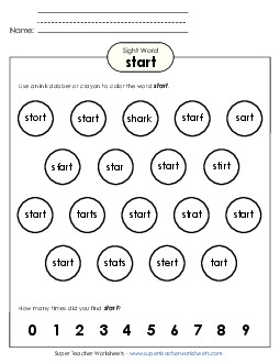 Dab or Color: Start Sight Words Individual Worksheet