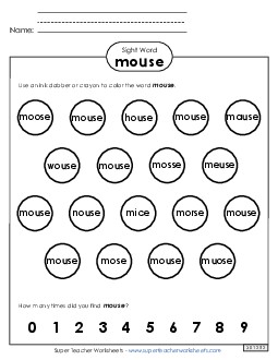 Dab or Color: Mouse Sight Words Individual Worksheet