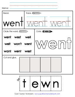 Went (Sight Word) Free Sight Words Individual Worksheet