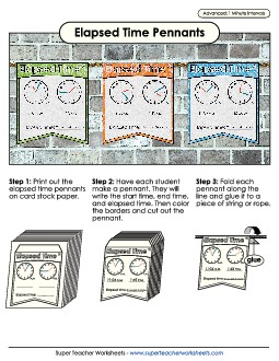 Elapsed Time Pennants (1 Minute Intervals)  Worksheet