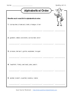 Alphabetical Order (E-5) Free Spelling E Worksheet