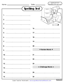 Spelling Test (F-10) Spelling F Worksheet