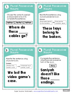 Task Cards: Plural Possessive Nouns Worksheet