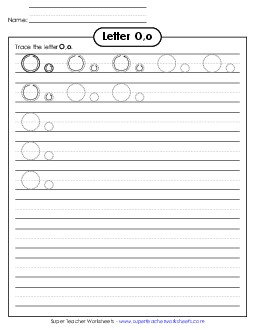 Letter O, o - Tracing (Smaller Font Size) Alphabet Worksheet