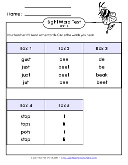 Whole Class Test (Unit 15) Sight Words Worksheet