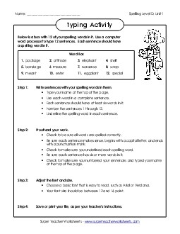 Typing Sentences (D-1) Spelling D Worksheet