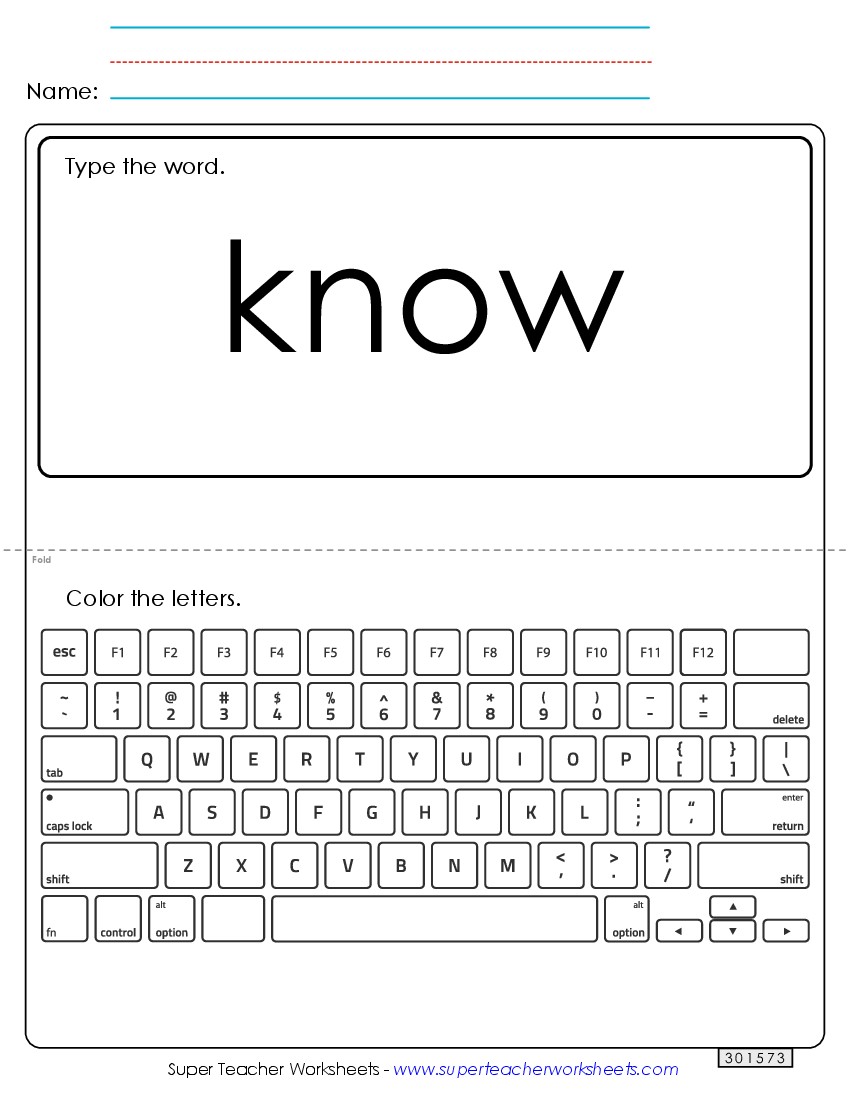 Type the Word: Know Sight Words Individual Worksheet