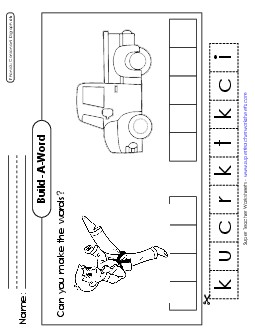 Build-A-Word: Kick and Truck Phonics Digraphs Worksheet