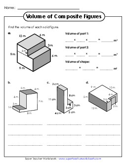 Volume of Composite Figures (Basic) Worksheet