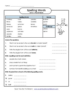 Question Worksheet (E-7) Spelling E Worksheet