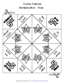 Cootie Catcher: Multiply by 5 Multiplication Worksheet