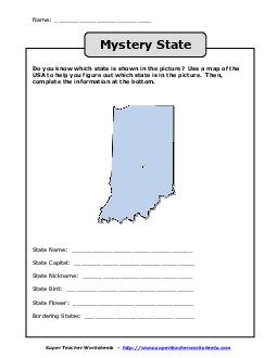 Mystery State: Indiana States Worksheet