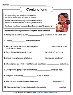 Conjunctions: But, Or, And 4th Grade ELA Worksheet