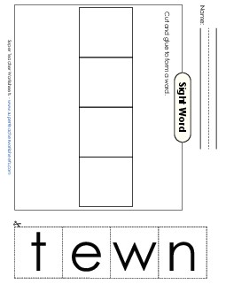 Large Cut-and-Glue: Went Sight Words Individual Worksheet