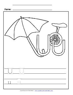 Letter U - Color and Write Free Alphabet Worksheet