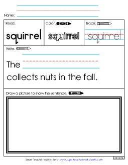 Worksheet 3: Squirrel Free Sight Words Individual Worksheet