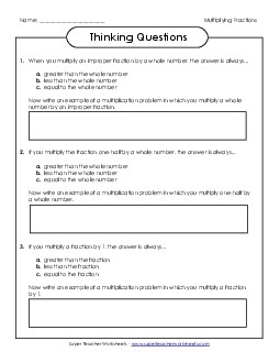 Thinking Questions (Multiplying Fractions) Multiplication Worksheet