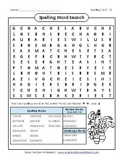 Word Search (C-18) Spelling C Worksheet