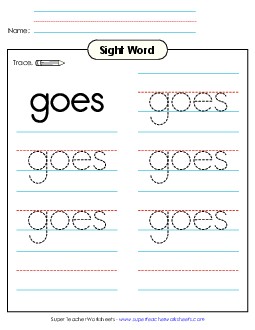 Trace the Word: Goes Sight Words Individual Worksheet