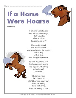 If a Horse Were Hoarse (Poem) 5th Grade Reading Comprehension 5th Grade ELA Worksheet