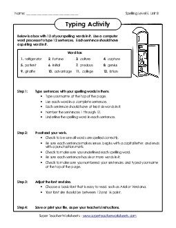 Typing Sentences (E-8) Spelling E Worksheet